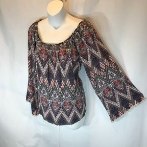 Boho blouse with bell style sleeves W sz Large
